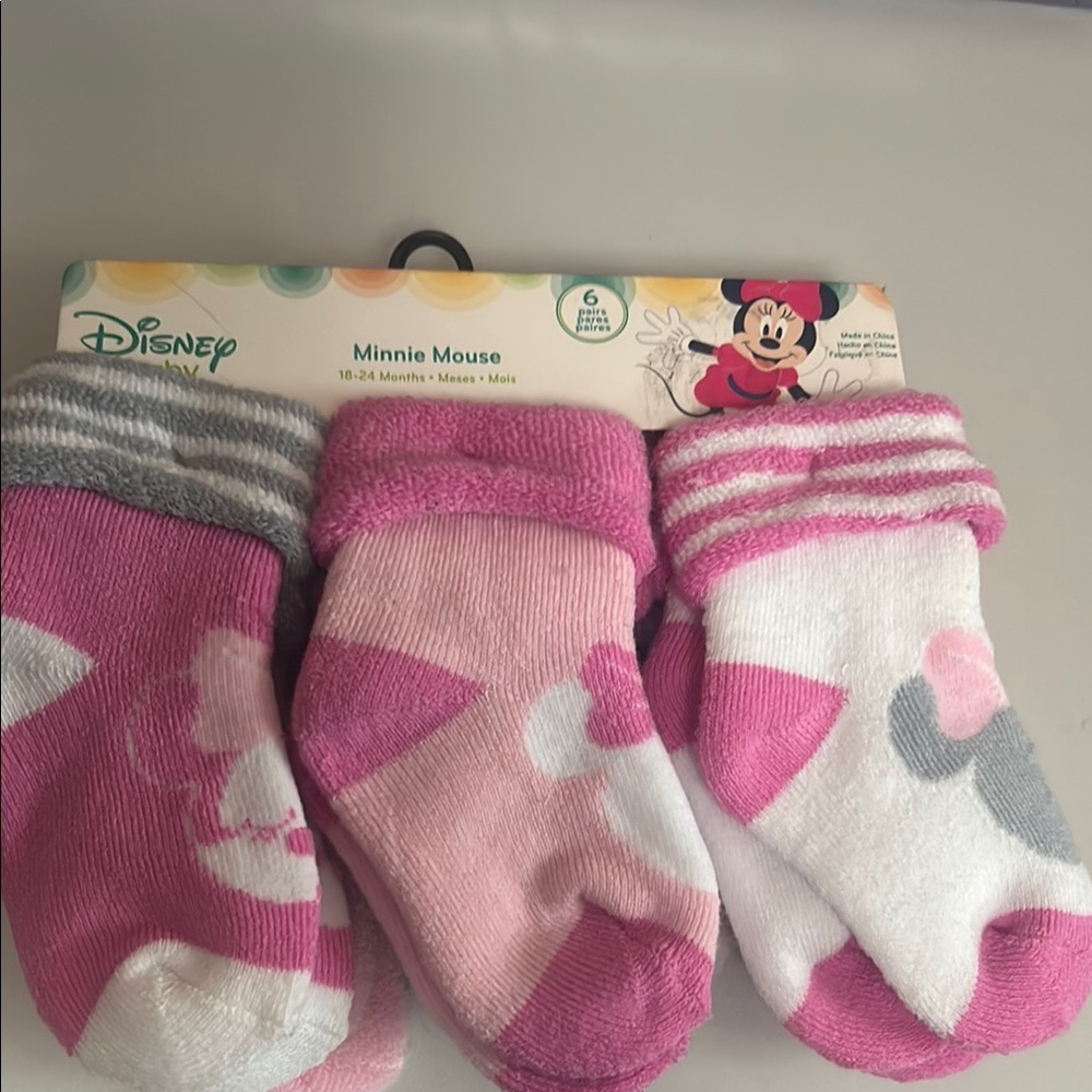 Disney Minnie Mouse Pink and Gray Baby Socks